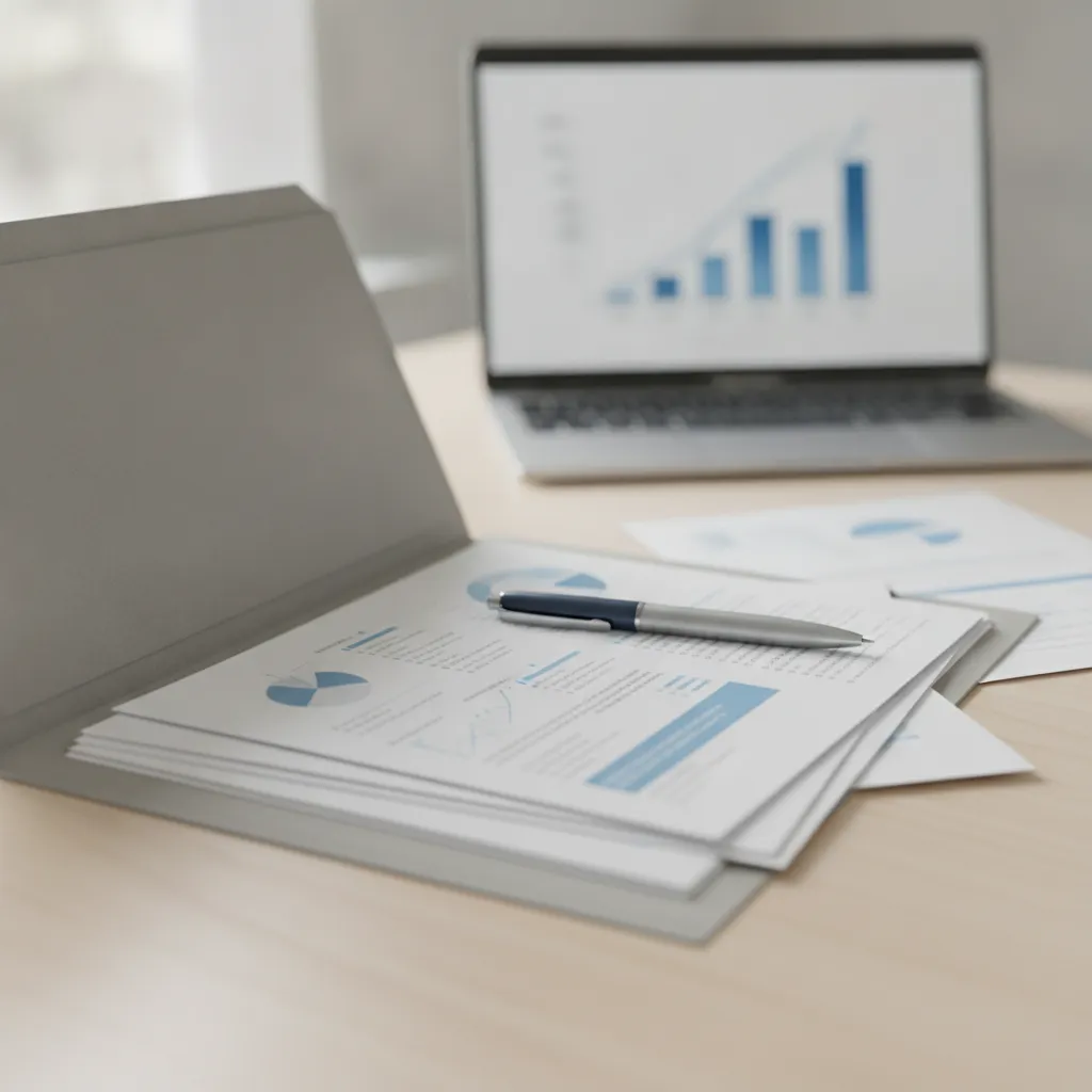 Dossier de formation ouvert sur une table, écran affichant un registre public
